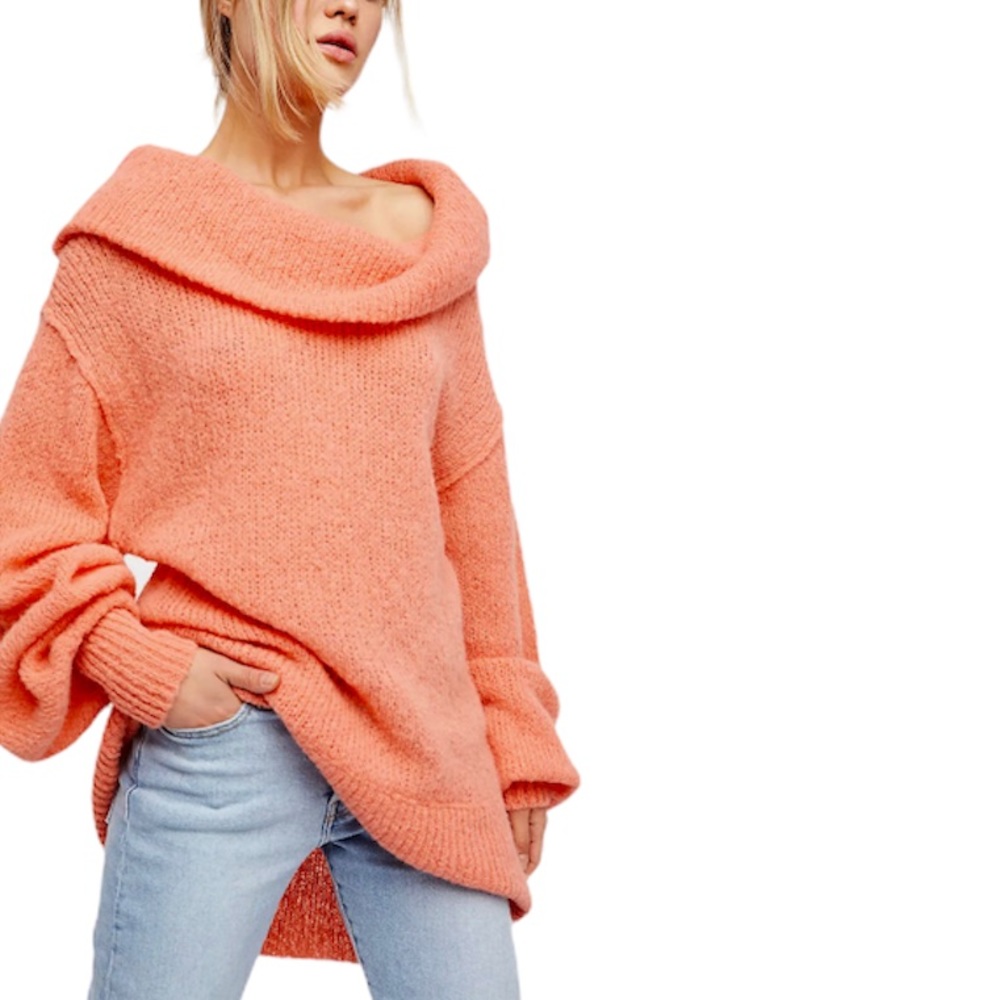 Free People Ophelia Pullover Alpaca Oversized Knit Sweater in Peach M
